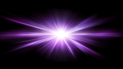 Abstract purple and white starburst light effect on black background.
