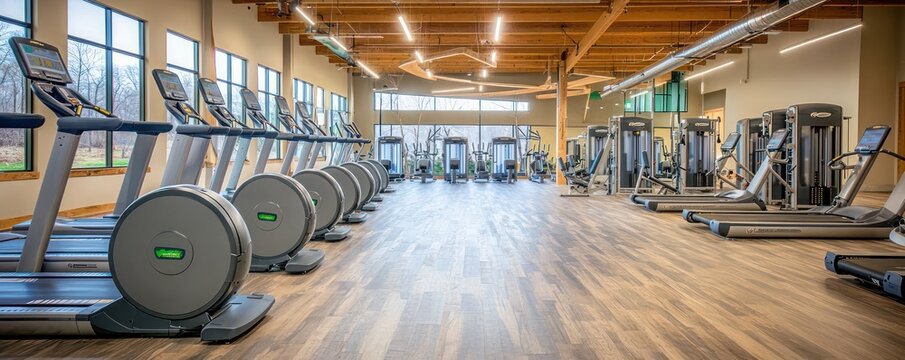 An environmentally friendly fitness center using equipment made from recycled materials, with a focus on sustainable health and wellness programs
