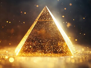 The gold pyramid of success has light emitting from its surroundings