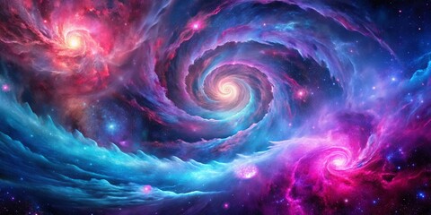 Cosmic Swirl of Blue and Pink Nebulae, a Symphony of Stars and Light