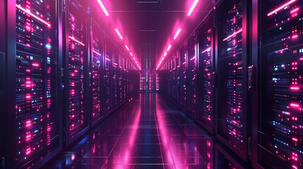 Digital money bitcoin, mining server farm room, video card, data processing vector illustration.