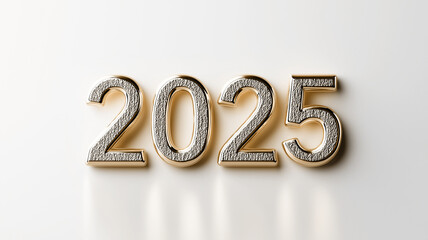 year 2025 golden numbers with reflection on shiny background
