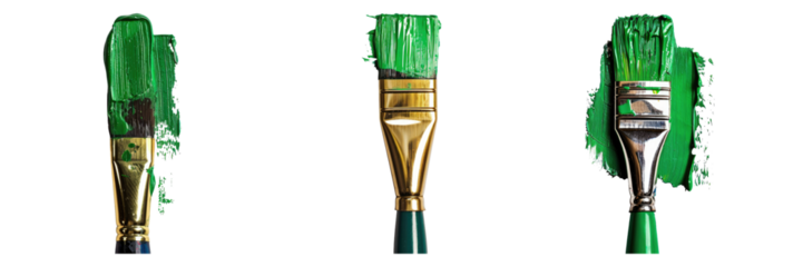 Paint brush with green paint isolated on transparent background