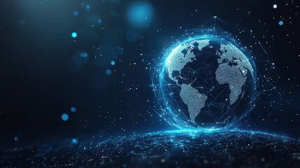 Fototapeta premium Digital globe with blue glowing connections on a dark background.