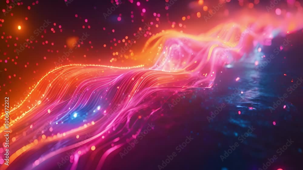 Fototapete vivid neon streams of light flow dynamically against a dark backdrop.