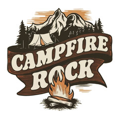 Vintage summer campfire rock in a circular shape, for t-shirt design. 