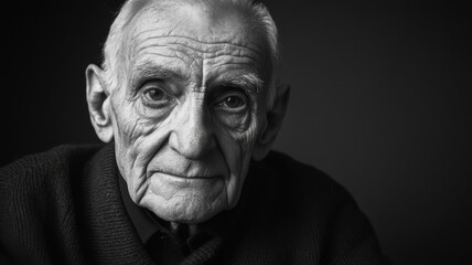 Fototapeta premium Elderly man with wise expression, captured in dramatic black and white portrait.