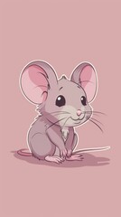 Fototapeta premium Adorable cartoon mouse with large ears and whiskers, sitting on a pink background. Perfect for children's books, posters, and greeting cards.