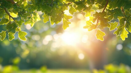 Obraz premium Sunlit Oak Leaves with Gentle Morning Glow