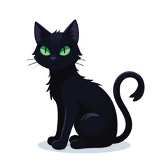 Black Cat Illustration with Green Eyes – Perfect for Halloween and Spooky Designs