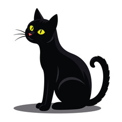 Black Cat Illustration with Yellow Eyes – Ideal for Halloween and Mysterious Designs