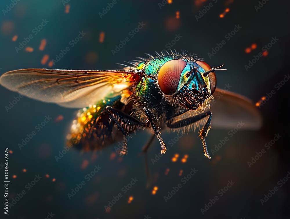 Sticker Macro Photography of a Fly with Bokeh Background