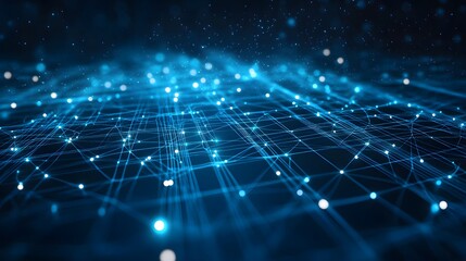 Abstract Digital Network with Glowing Blue Lines and Nodes
