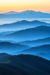 Fototapeta premium Soft gradient backdrop from lavender to white, wormseye view of mountain range at sunrise, sky available for text