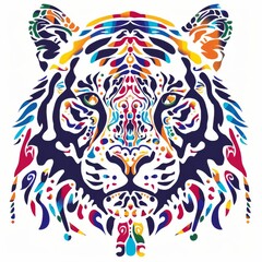 Fototapeta premium A striking abstract illustration of a tiger featuring vibrant colors and intricate patterns, perfect for modern and creative projects.