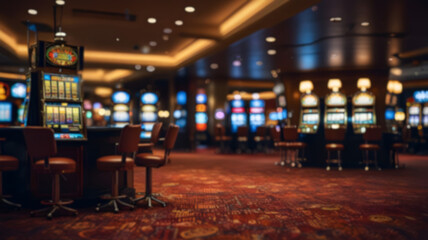 Abstract blur image of casino and gambling room interior for background usage.