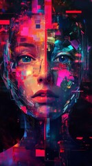 Digital portrait of a futuristic face with