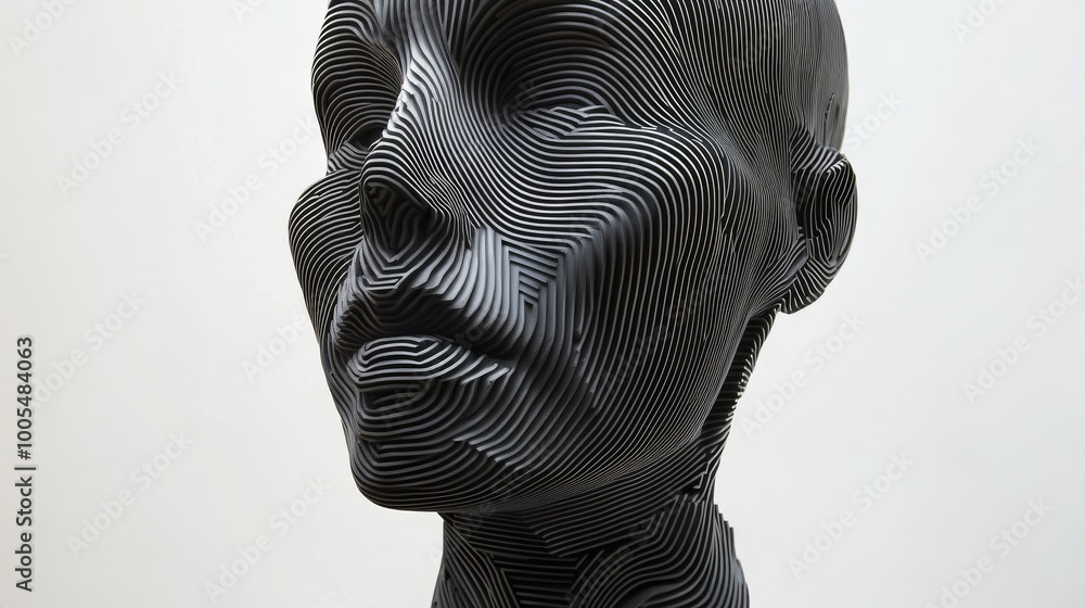 Aufkleber sculpture of a head with intricate patterns against white background, artistic expression concept