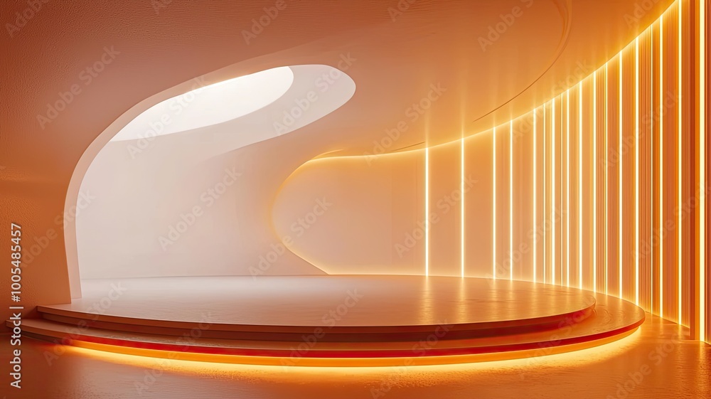 Poster modern immersive space with dynamic lighting and smooth curves creates a futuristic atmosphere for c