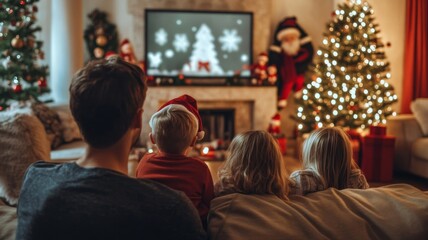 Family Watching Christmas Movie on Television