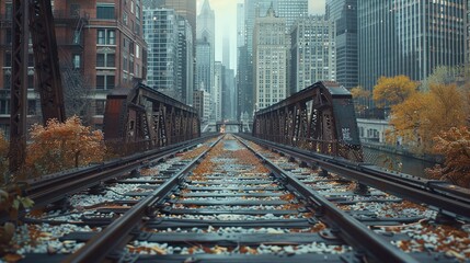 Fototapeta premium Train Tracks Leading Through Urban Landscape