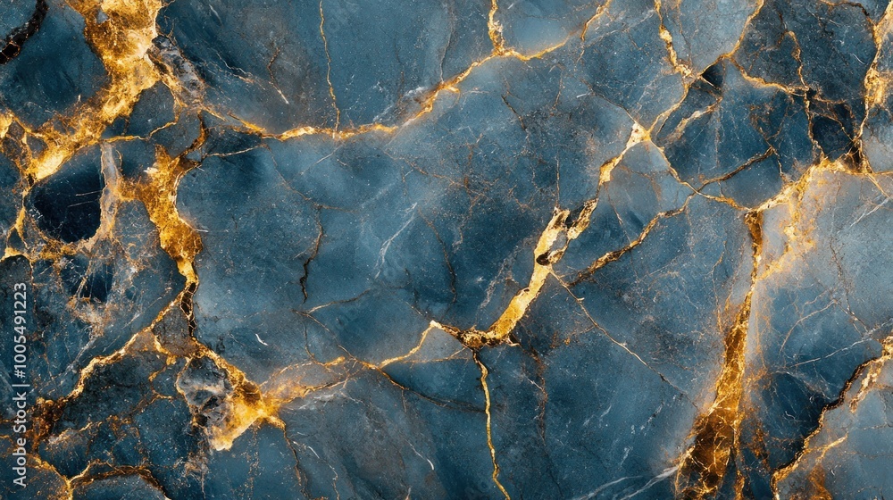 Poster a textured blue and gold marble surface with intricate patterns and veining.