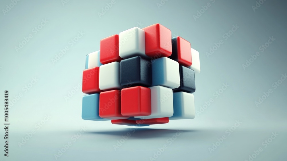 Poster abstract 3d cube composed of colored blocks