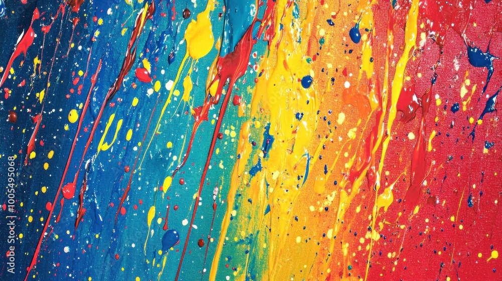 Poster a vibrant abstract painting featuring splashes of color in a dynamic, energetic composition.