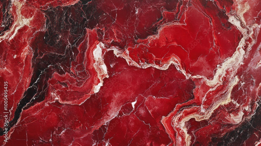 Poster a close-up of striking red and white marble with intricate patterns.