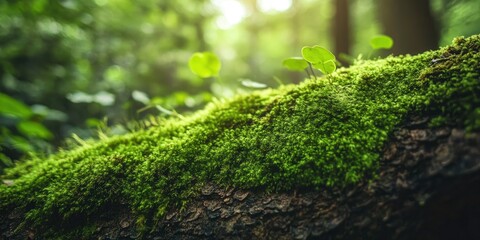 Obraz premium Magnified view of moss growing on a woodland tree trunk