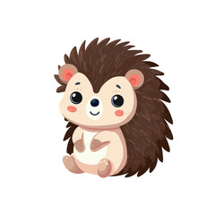 Hedgehog cute childish cartoon illustration. Vector hedgehog isolated on white background Flat design element	
