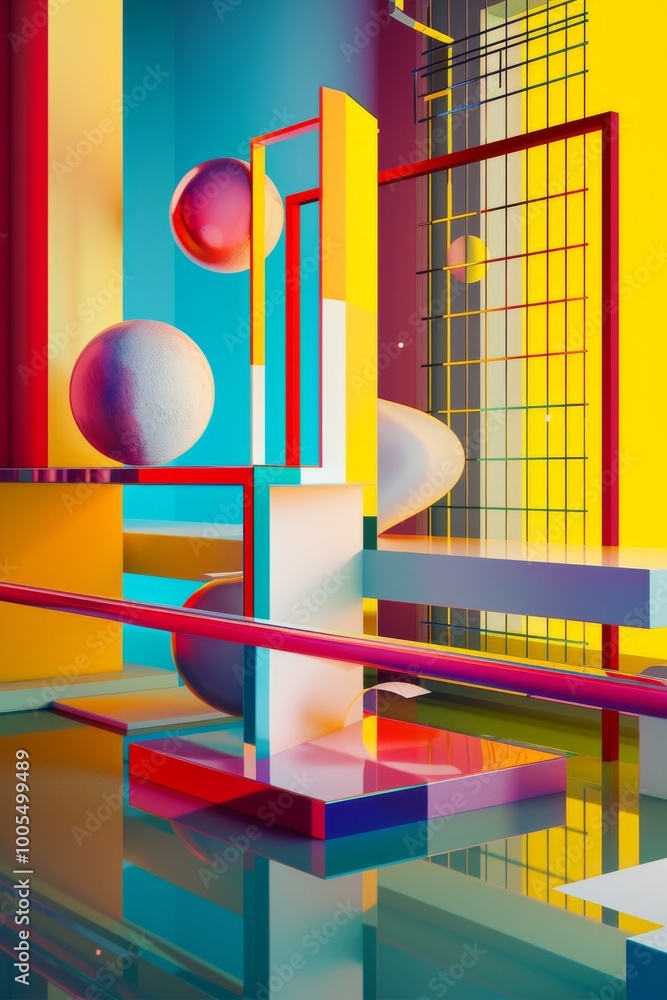Aufkleber A dynamic abstract geometric composition featuring bold colors and shapes, creating a modern and artistic visual experience.