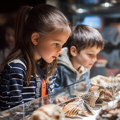 Curious Kids Observing Display in Museum