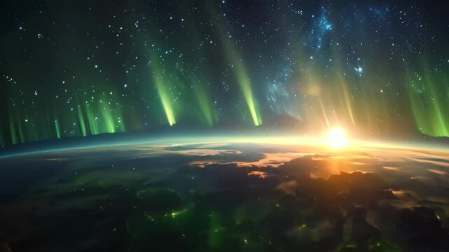 aurora light in the outer space