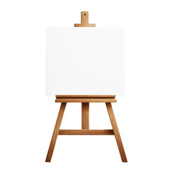 Wooden easel with a blank canvas, white isolated background