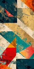 A vibrant abstract geometric artwork featuring bold colors and textured patterns, perfect for contemporary design projects and artistic inspiration.