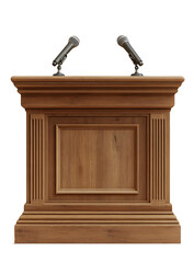 a Wooden Podium with Microphones Isolated on a transparent Background