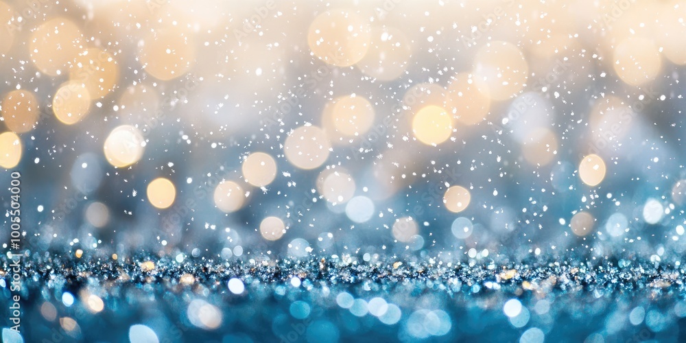 Poster a shimmering winter wonderland with delicate snowflakes dancing in a soft glow of light, creating a 