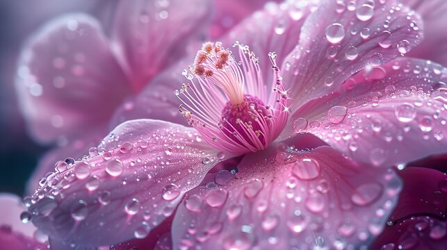 Pink Flower Petals with Dewdrops - Nature Photography