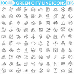 Green city line icons vector and illustrator