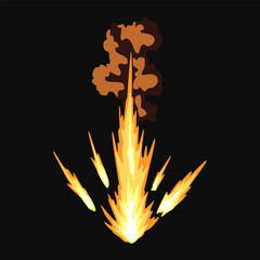 Gun flashe or gunshot animation. Fire explosion effect during the shot with the gun. Cartoon flash effect of bullet start. Shotgun fire, muzzle flash and explode
