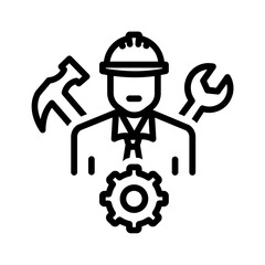Vector black line icon for Skilled builder