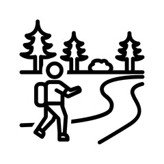 Vector black line icon for Hiking trails