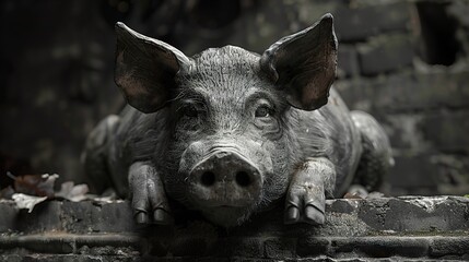 Close Up Portrait of a Black Pig