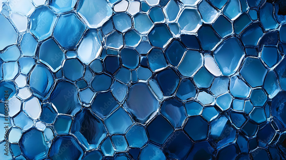 Aufkleber abstract blue geometric pattern of various size cells, created with 3d render.