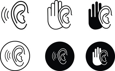 Active listening or hearing icon set in doodle style, Communication skill concept. Ear Listen flat graphic design template elements, isolated on transparent background, used for mobile app, web, ui.