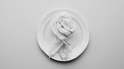 Neatly folded paper napkin on a clean white plate, symbolizing dining or hospitality concepts