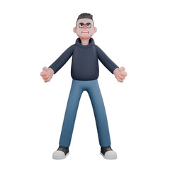 Professional Male in 3D - Programmer. A male programmer is standing with his legs spread and his hands also spread. Cartoon Illustration