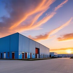 Obraz premium warehouse_building,_sunset,_a_blue_sky