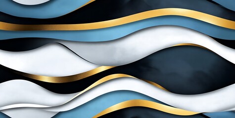 Abstract seamless pattern with white, blue and golden colour waves